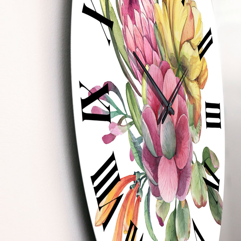 Bouquet de printemps avec fleurs roses I - Horloge murale traditionnelle, Moyenne