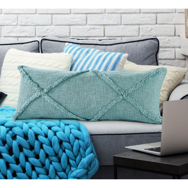 Coussin 100% coton Domnique, Polyester, H 14 po x l 36 po, Bleu canal