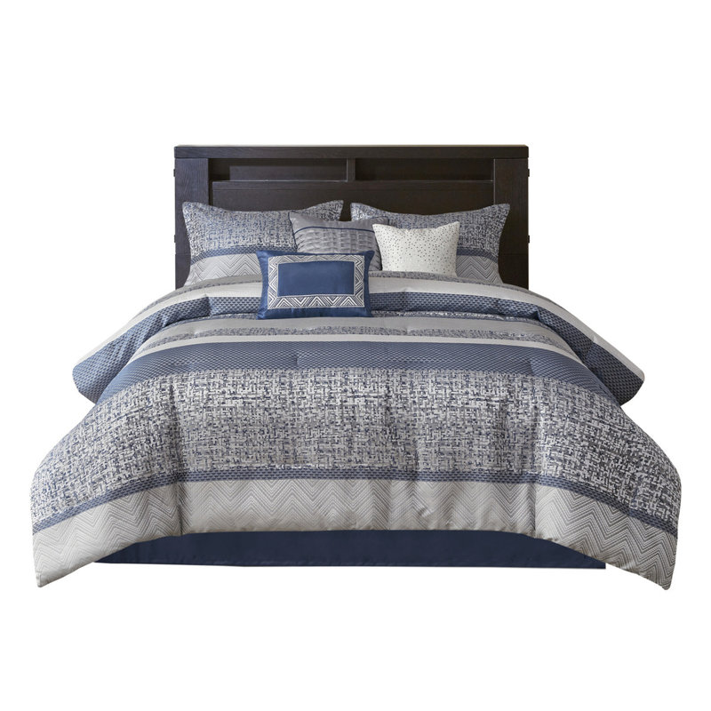 Navy Queen Comforter 7 Piece - Luxury Polished Sleep