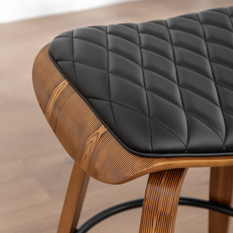 Hudspeth Modern Upholstered Faux Leather 360° Swivel Wooden Stools(Set Of 4), Black