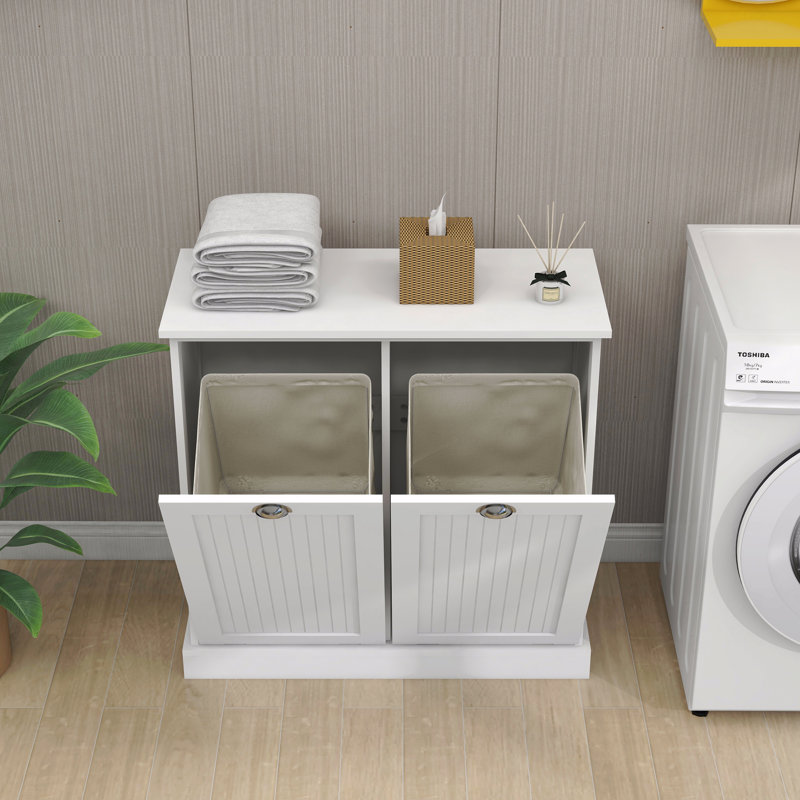 Armoire de trieur de linge à deux compartiments inclinable - blanc