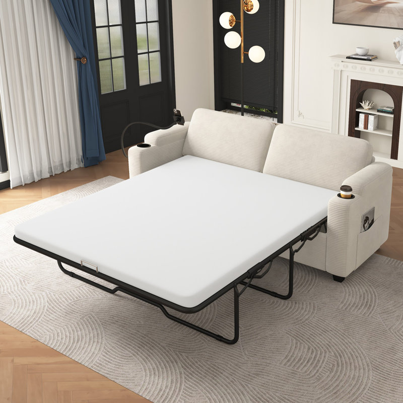 Canapé-lit 72,8 po avec matelas double, Beige 