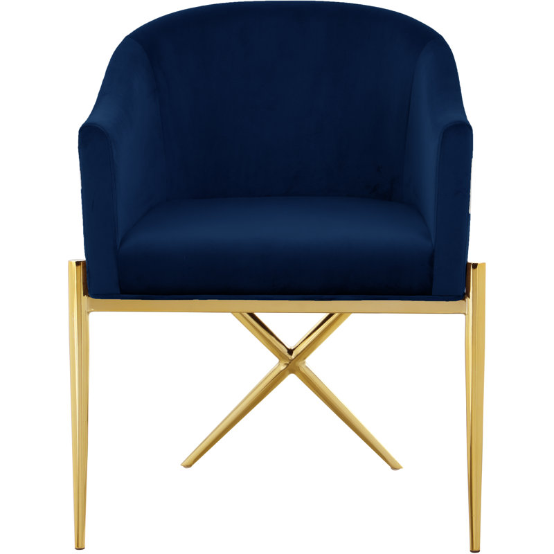Chaise rembourrée Xavier, Velours marine, Or