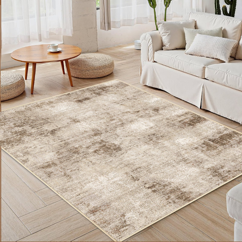 Tapis brun contemporain lavable avec envers antidérapant Asher, Rectangle 4pi x 6 pi
