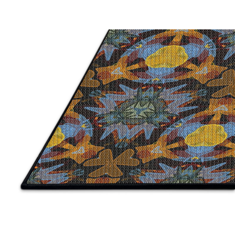 Tapis géométrique bleu / jaune / noir, Rectangle 2 pi x 3 pi