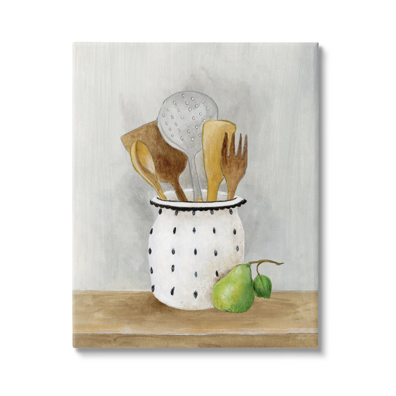 Art mural sur toile "Ustensiles de cuisine" par Janet Tava, H 20 po x l 16 po x P 1,5 po