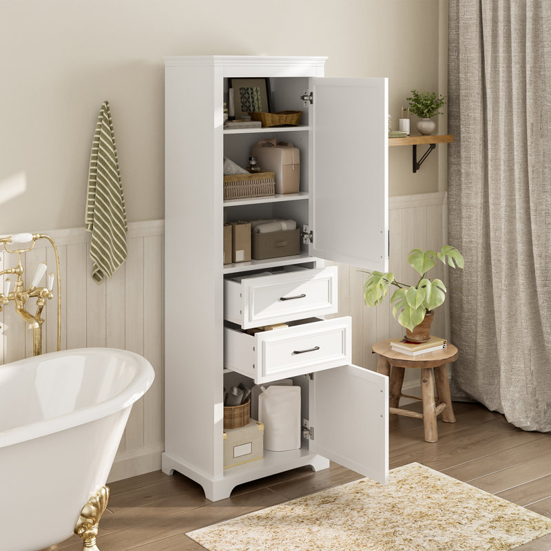 Freestanding Bathroom Storage Linen Cabinet, White