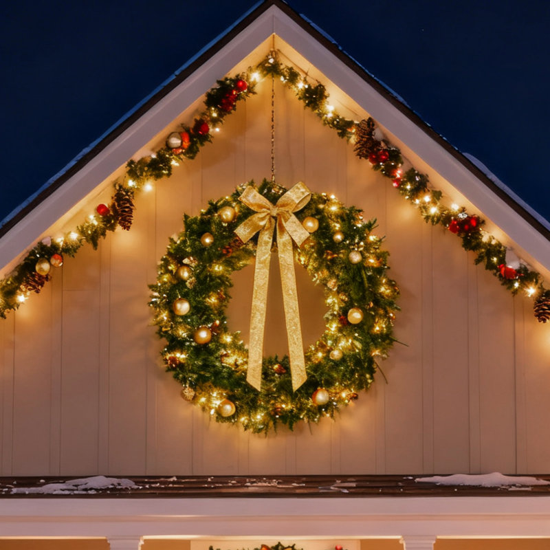 Couronne de Noël 48 po en PE et PVC avec pommes de pin et lumières chaudes