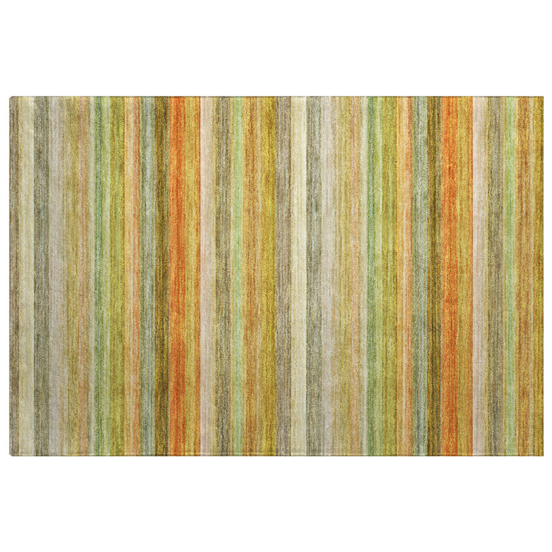 Premium Machine Washable Dream Shag ADS535 Striped Rug, 1'8" x 2'6", Aloe