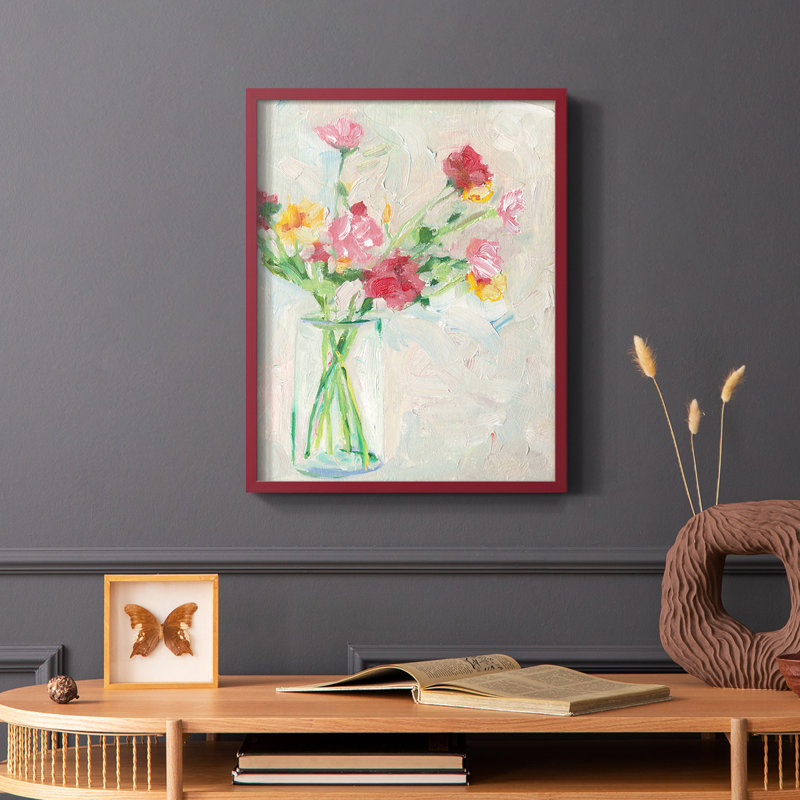 Painterly Soft Bouquet I, reproduction encadrée - bois massif, Rouge, H 10 po x l 8 po