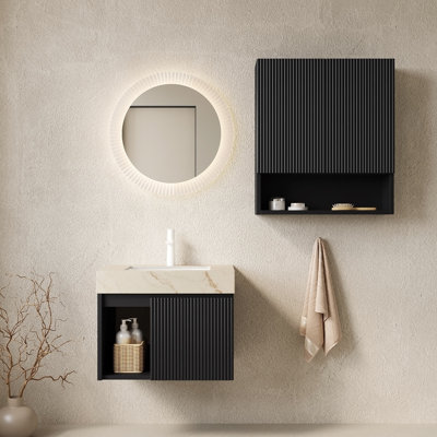 Ensemble de meuble-lavabo mural 24 "+ 26" avec plateau en pierre frittée et lavabo en céramique