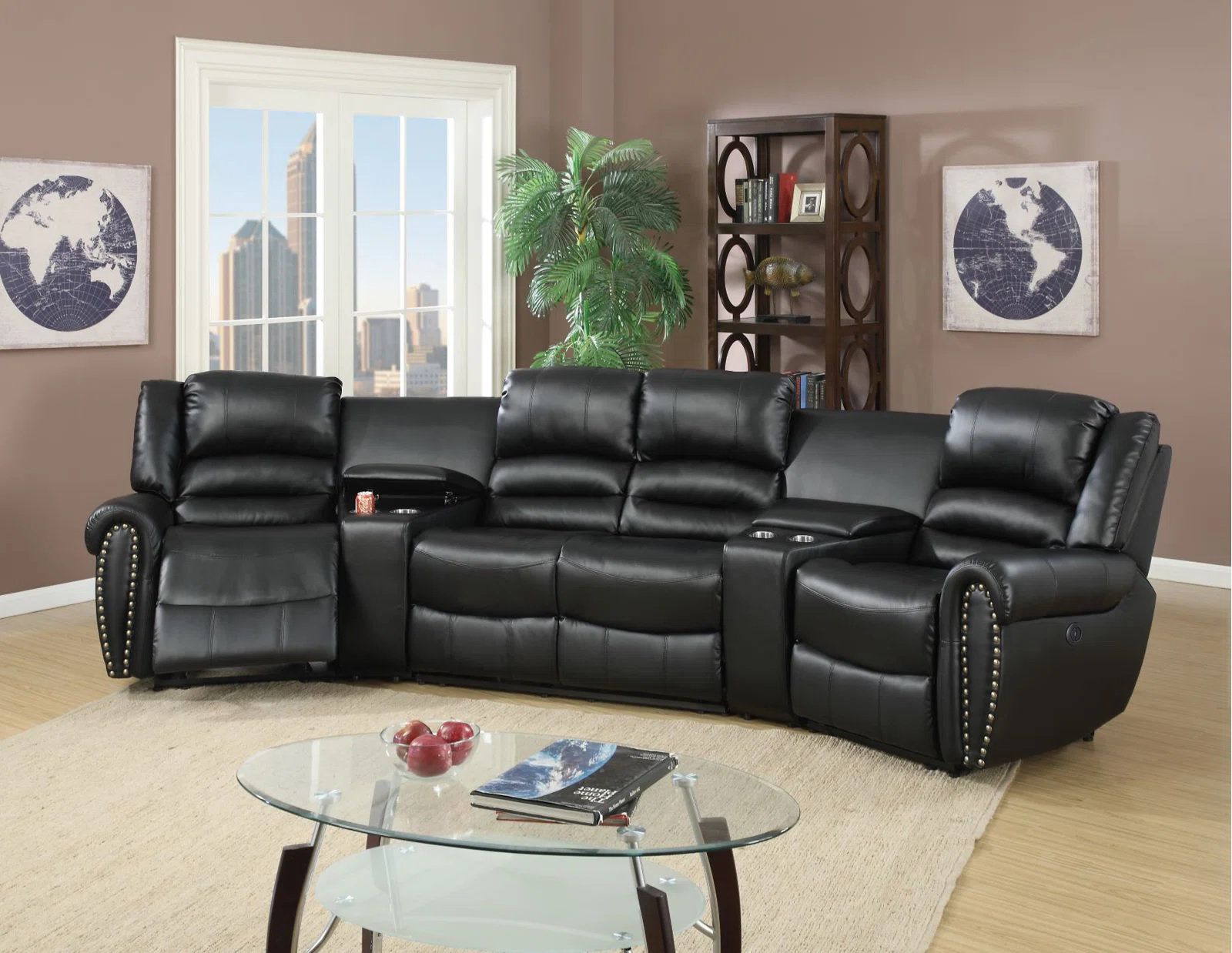 Red Barrel Studio® Dark Brown Bonded Leather Home Theater Reclining ...