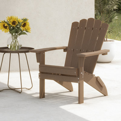 Oversized Recycled Poly Lumber Adirondack Chair with Cup Holder & Footrest – Weather-Resistant, 350Lbs Capacity Patio Throne
