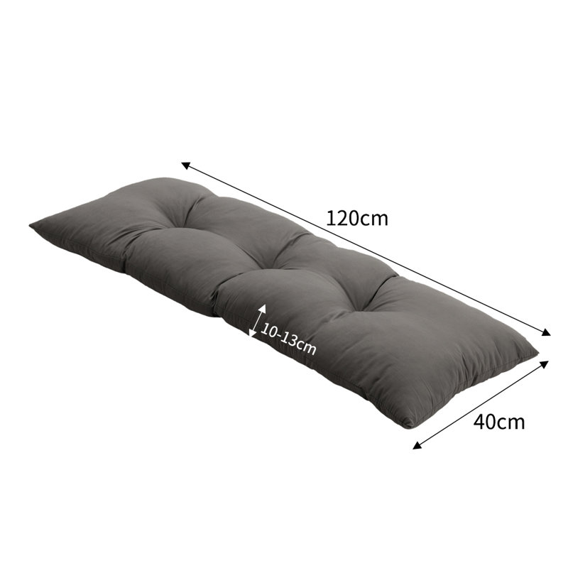 Garden Bench Seat and Back Cushion, Dark Grey, 10cm H x 120cm L x 40cm W