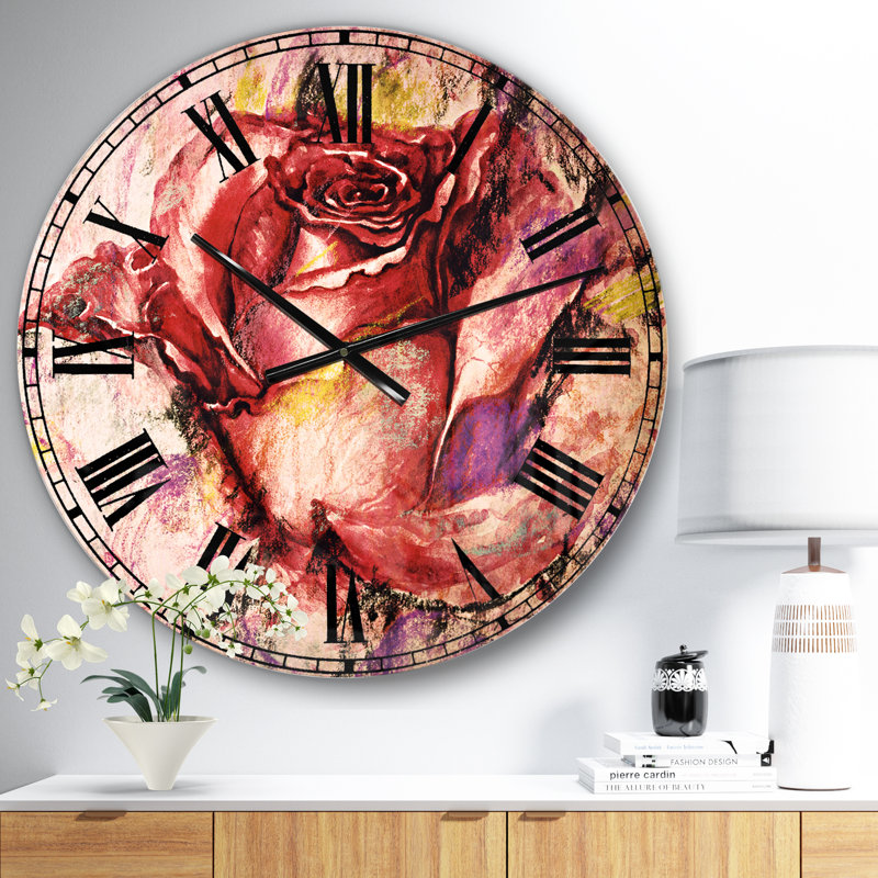 Illustration d'une rose rouge - horloge murale traditionnelle, Moyen