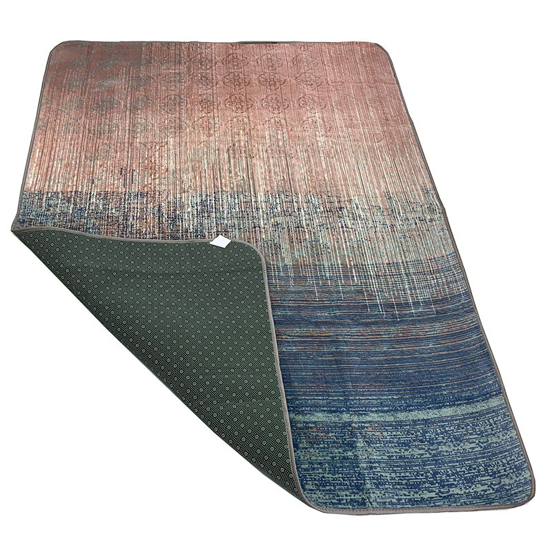 Tapis bleu touffeté abstrait multicolore, Rectangle 4 pi 11 po x 6 pi 9 po