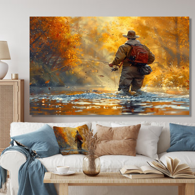 «Autumn River Fishing - Hunting & Fishing», reproduction d'art mural