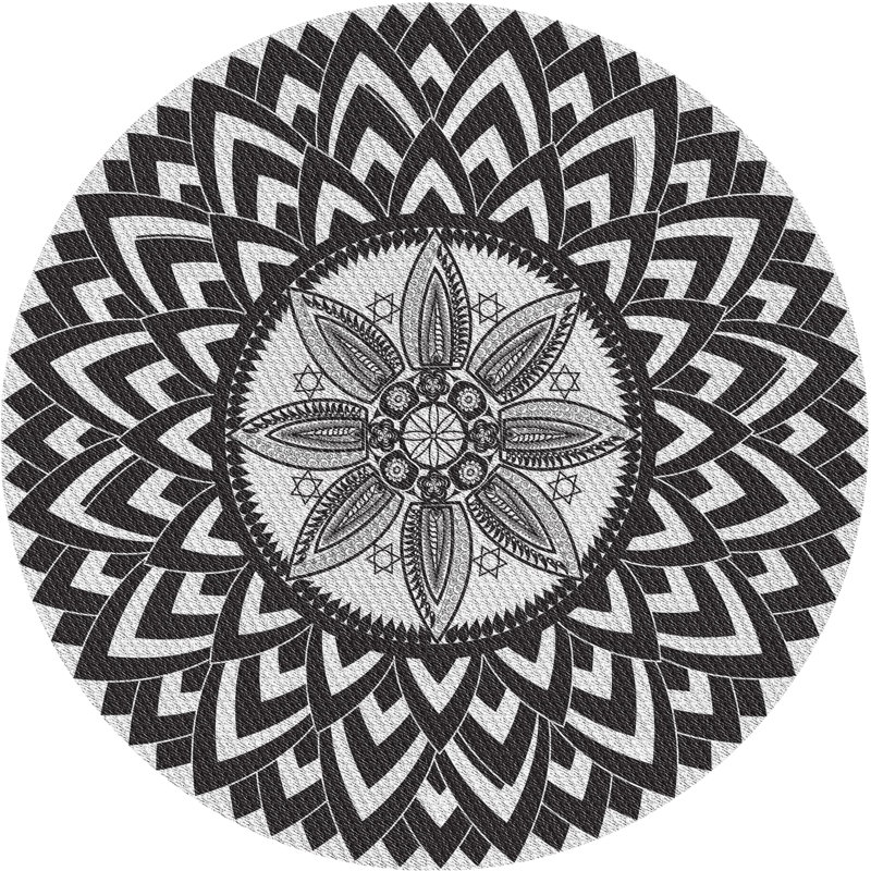 Tapis noir/gris tissé à la machine, Rond 4 pi