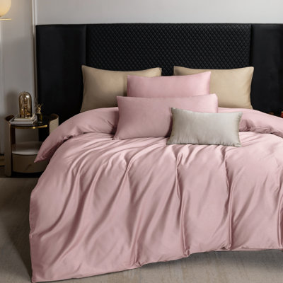 MooMee Duvet Cover Set Silky Sateen Look Luxury Sheen Zipper Closure & 8 Interior Ties 100% Long-Staple Cotton 600TC 
