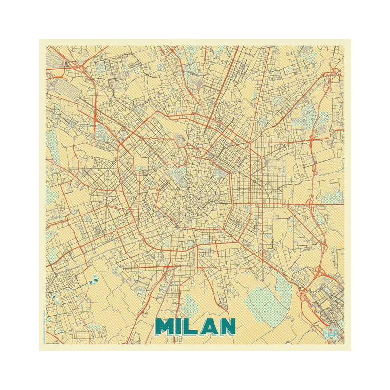 Milan Retro Urban Blueprint Map by Hubert Roguski - Wrapped Canvas Print, 45.72 cm H x 45.72 cm W x 1.91 cm D