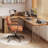 Brown L-Shaped Solid Wood  corner  desk-108349346-108349343