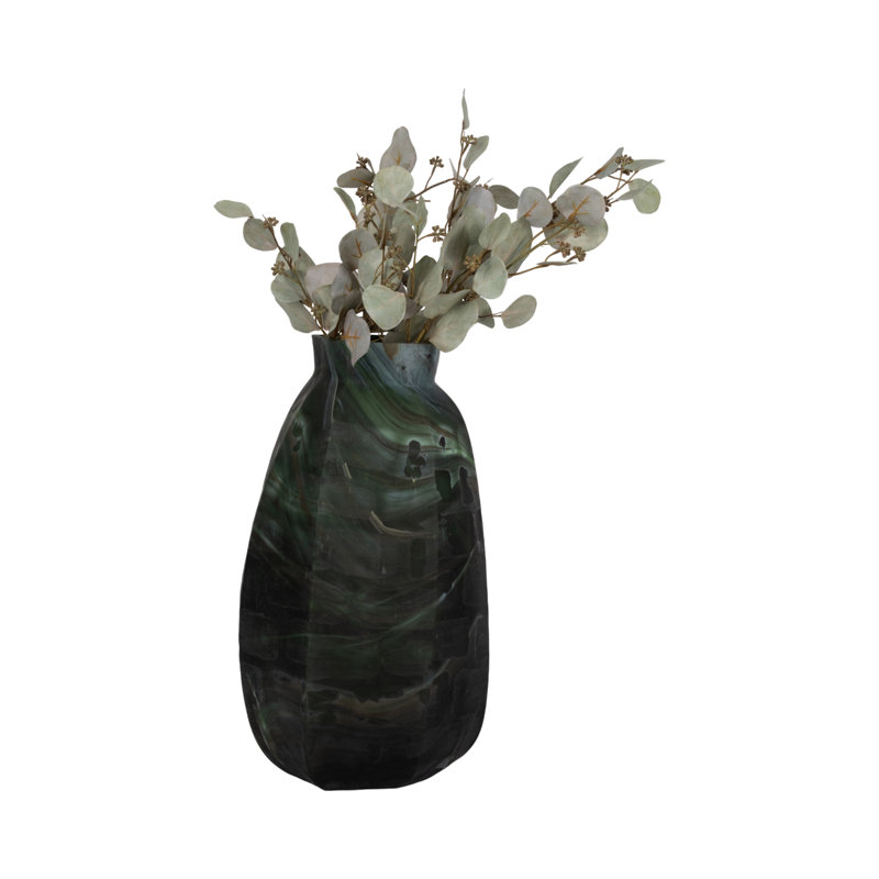 Vase en verre foncé au fini marbré moderne pour décoration de salon de chambre à coucher - 20 po - vert