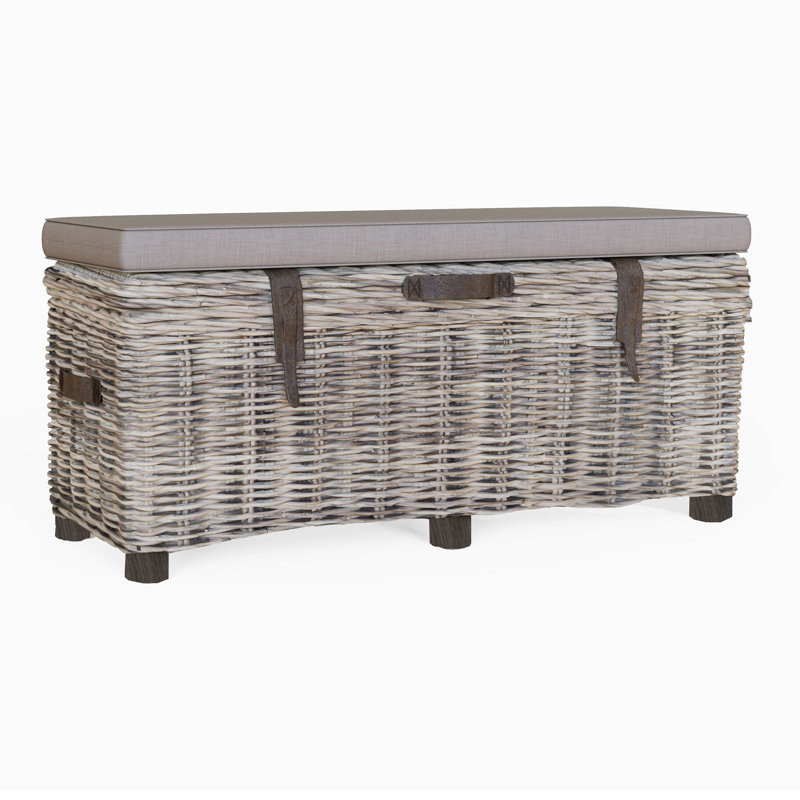 Aliyaha Handmade Kubu Rattan Blanket Box Bench Seat. Lift Top Ottoman Storage. Lined Interior