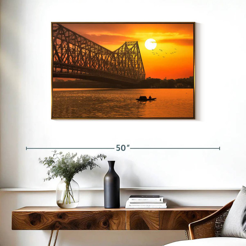 Pont Howrah, Cadre flottant doré, 37 po x 25 po