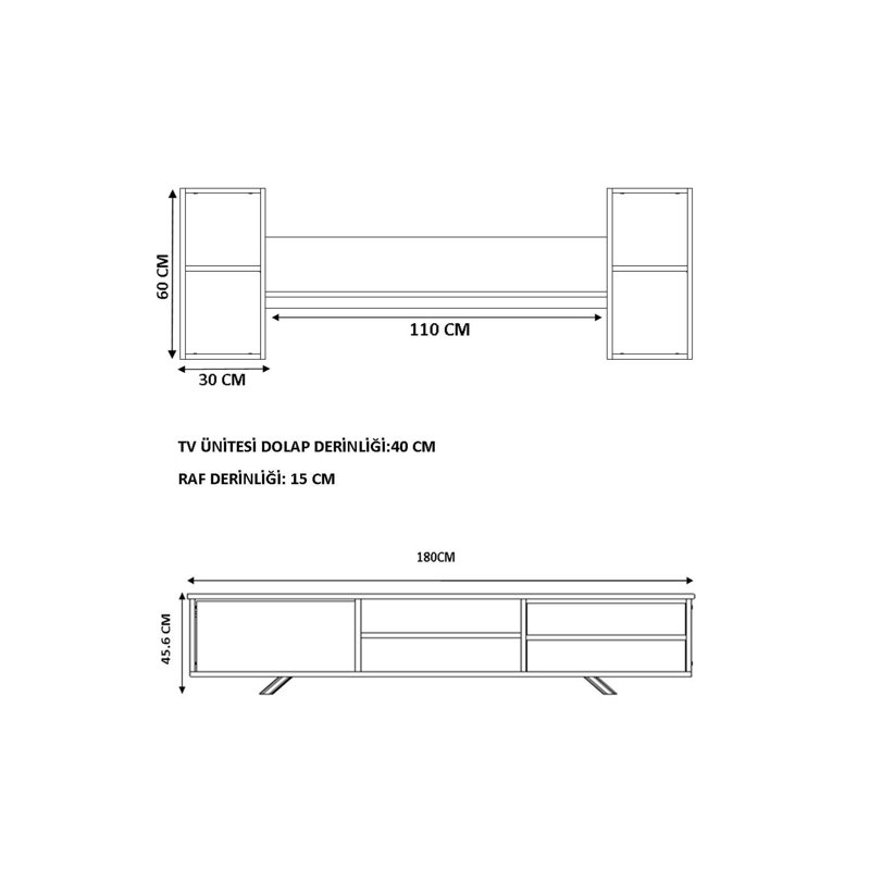 Modern Scandinavian TV Unit, White & Oak, 70.9 x 17.7 x 15.7 inches | 100% Melamine Coated E1 Quality Chipboard, 0.63 inch Thickness | Easy Assembly with Minifix System, Stylish & Functional Design for Living Room