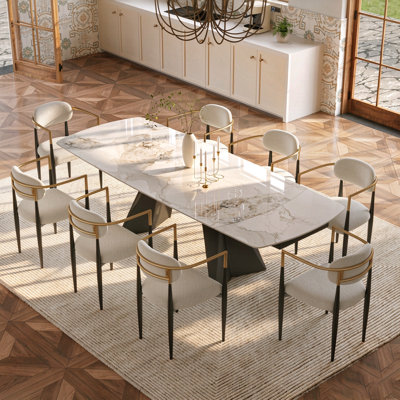 Ensemble de table de salle à manger extensible pour 8, table en pierre frittée 9 pièces avec 8 chaises, grande cuisine moderne et ensemble de salle à manger