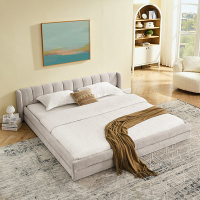 Très grand cadre de lit tapissier avec tissu épais, cadre de lit rembourré confortable, tissu chenille avec tête de lit et cadre de lit uni
