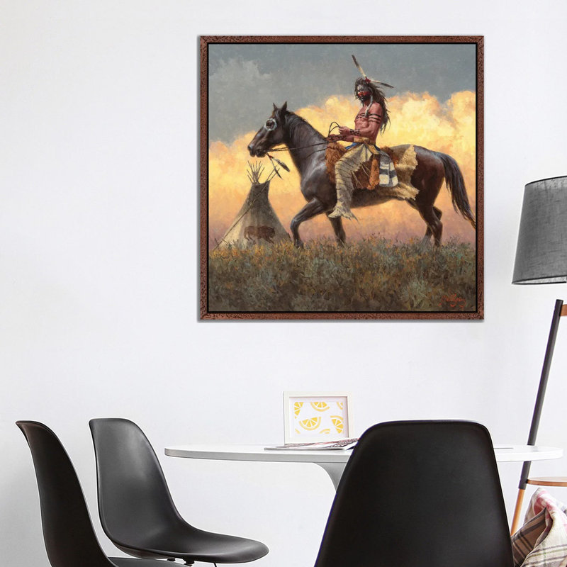 A Lakota Leader by Joe Velazquez - Painting on Canvas, 93.98cm H x 93.98cm W x 3.81cm D, Classic Brown Wood Framed