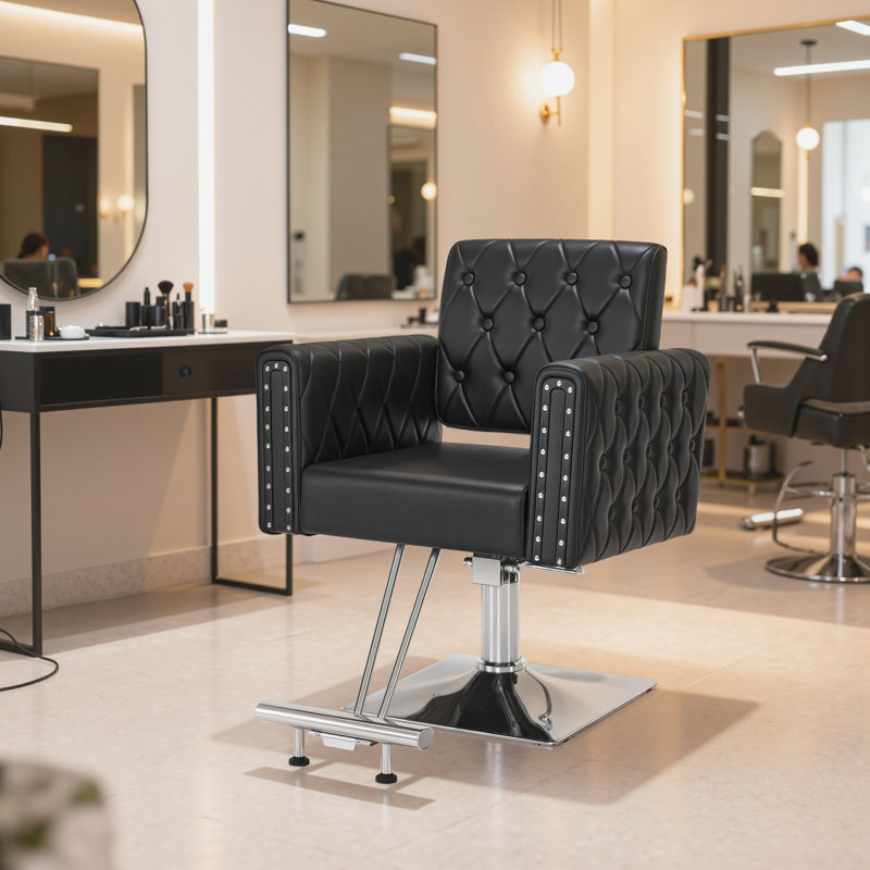 Fauteuil de coiffeur hydraulique à hauteur réglable, fauteuil de salon pivotant avec garniture cloutée