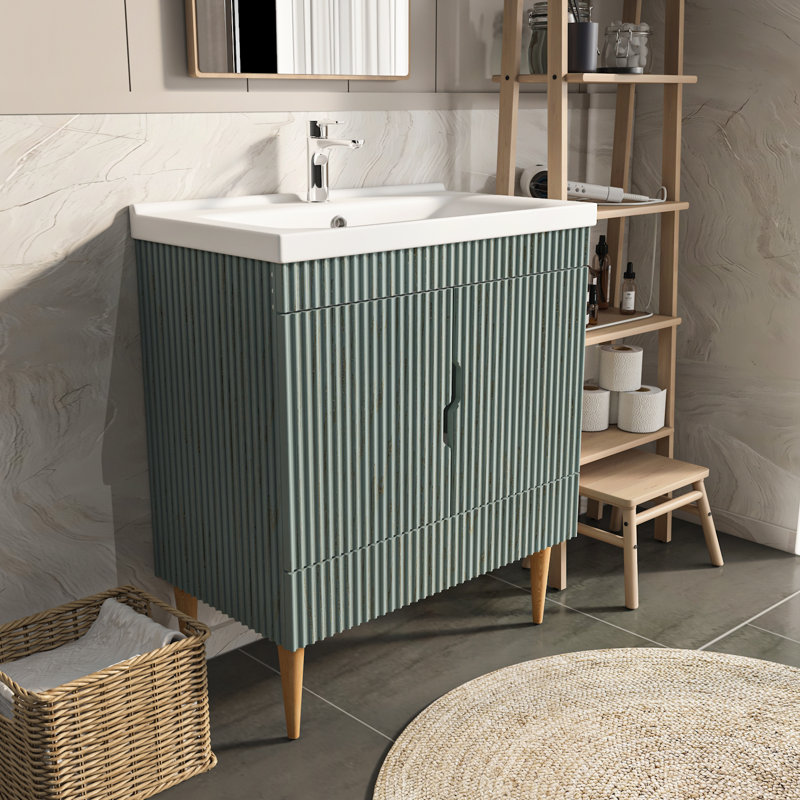 Sahra Single Bathroom Vanity with Ceramic Basin, 80cm, Sea Green