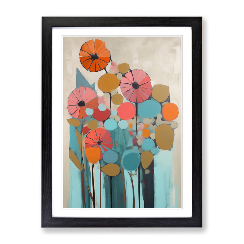 Mid Century Flowers Vol.10 - Single Picture Frame Print, Black, 64cm H x 46cm W x 2cm D