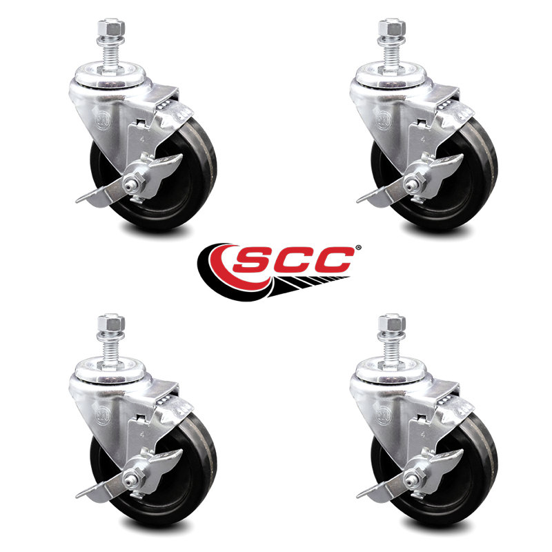 Ensemble de roulettes à tige filetée pivotante de 4 po 3/8 po avec frein SCC