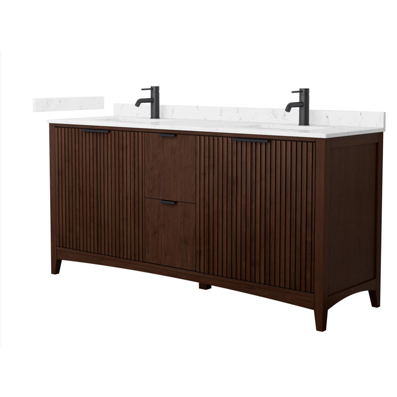 Palmilla 72" Freestanding Double Bathroom Vanity with Cultured Marble Top, Brown, Matte Black