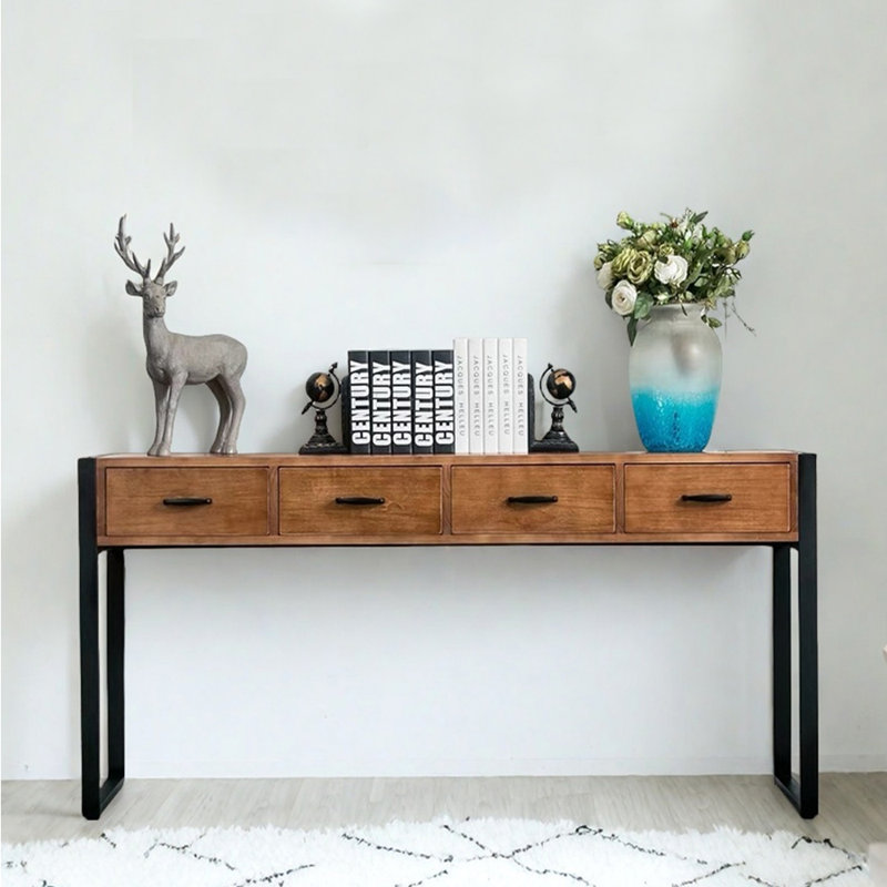 American Retro Solid Wood Four-Drawer Entry Table, 