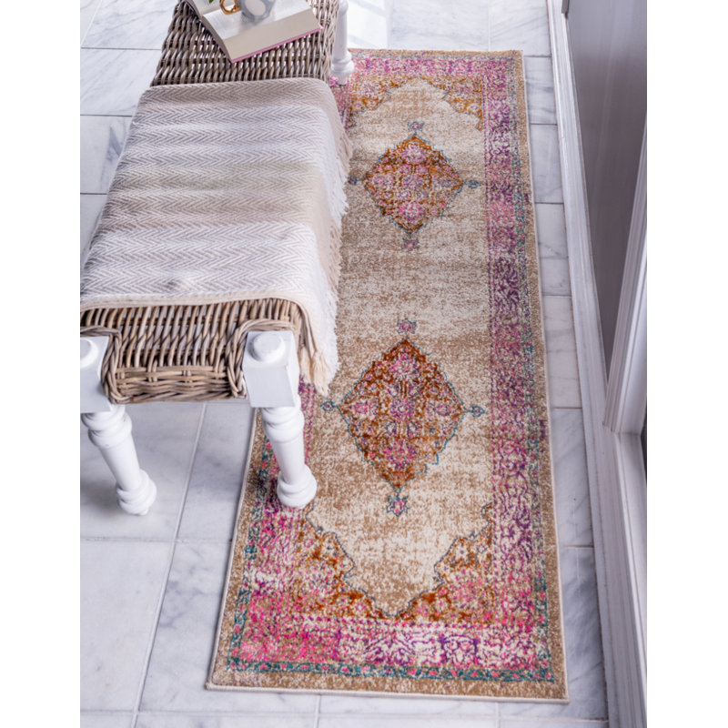Tapis oriental beige / rose Sepe, Tapis de couloir 2 pi 7 po x 10 pi