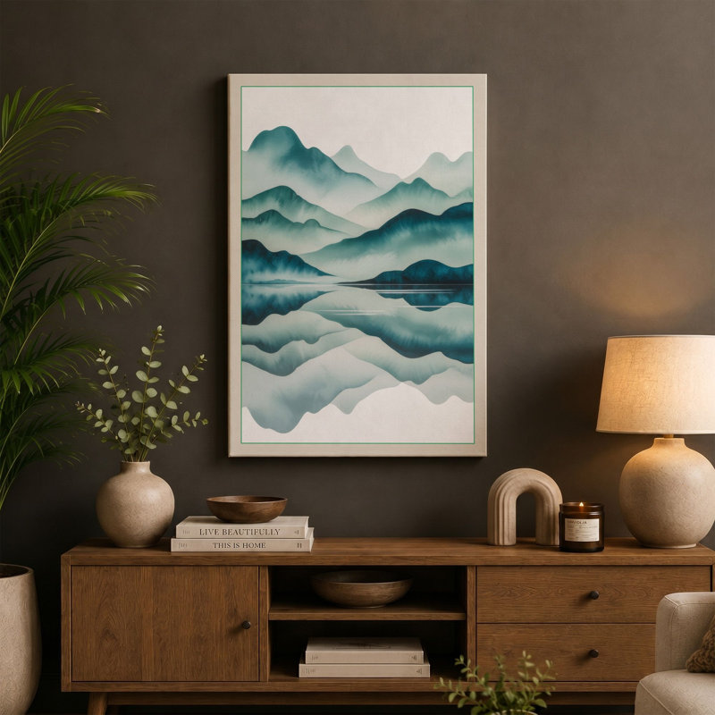 Mountains at Sunrise Scandinavian - Wrapped Canvas, 24x16 - 61.0 x 40.6 cm, Terracotta Border