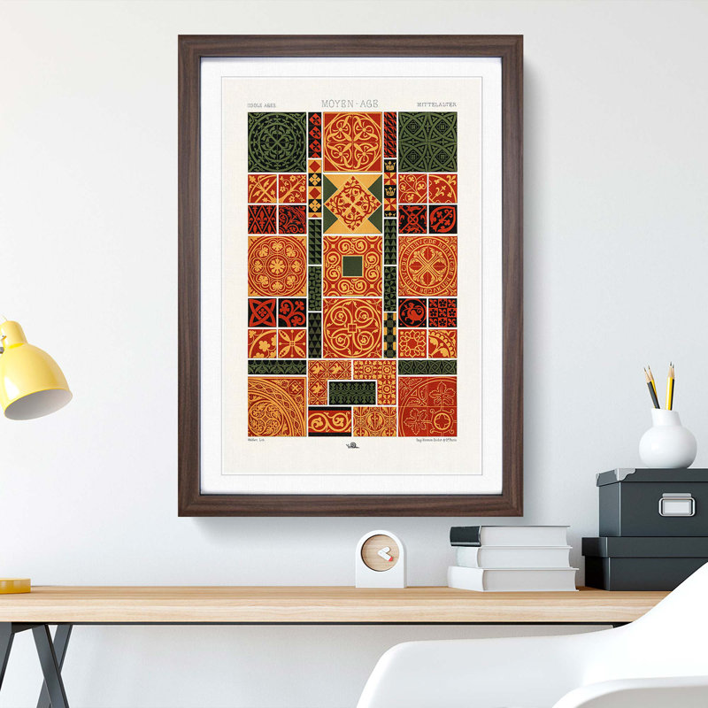 A Middle-Ages Pattern by Albert Racinet - Picture Frame Painting Print, Walnut Framed, 48cm H x 36cm W x 2cm D