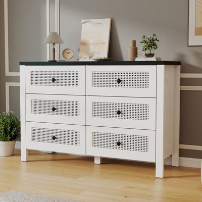 6 Drawer 47" W Wood Modern Double Dresser, Fluted Design Wood Wide Chest by Mercer41