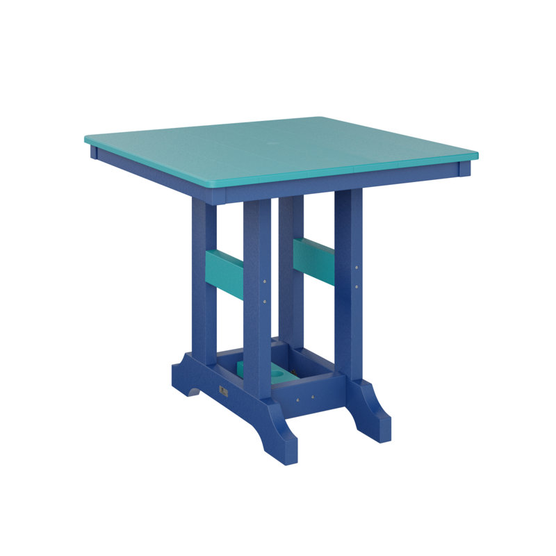Garden Classic Outdoor Square Bar Table, Pacific Blue, Aruba Blue, 35.5" H x 33" W x 33" D