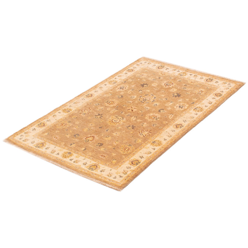 Tapis unique en laine noué à la main brun clair / beige nouvel âge 4 pi x 6 pi 1 po Paxico