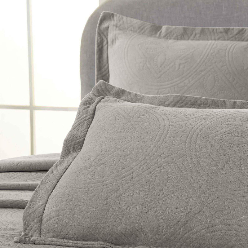 Ensemble de couvre-lit matelassé 100% coton Blue Nile Mills - jacquard Celtic Circle surdimensionné, Gris anthracite