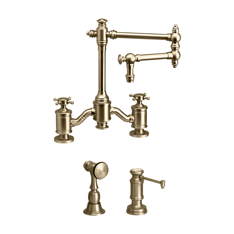 Towson Bridge Faucet - 12" Articulated Spout, Antique Copper
