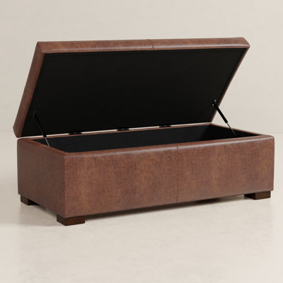 Banc repose-pieds avec rangement caché contemporain en cuir végétalien l 48 po Averly