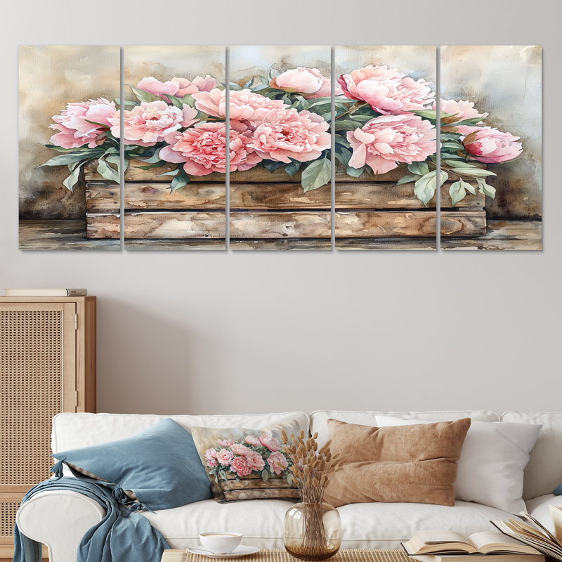 Farmhouse Chic Bouquet I - Chic - Art mural traditionnel pour le salon, H 32 po x l 80 po, 5