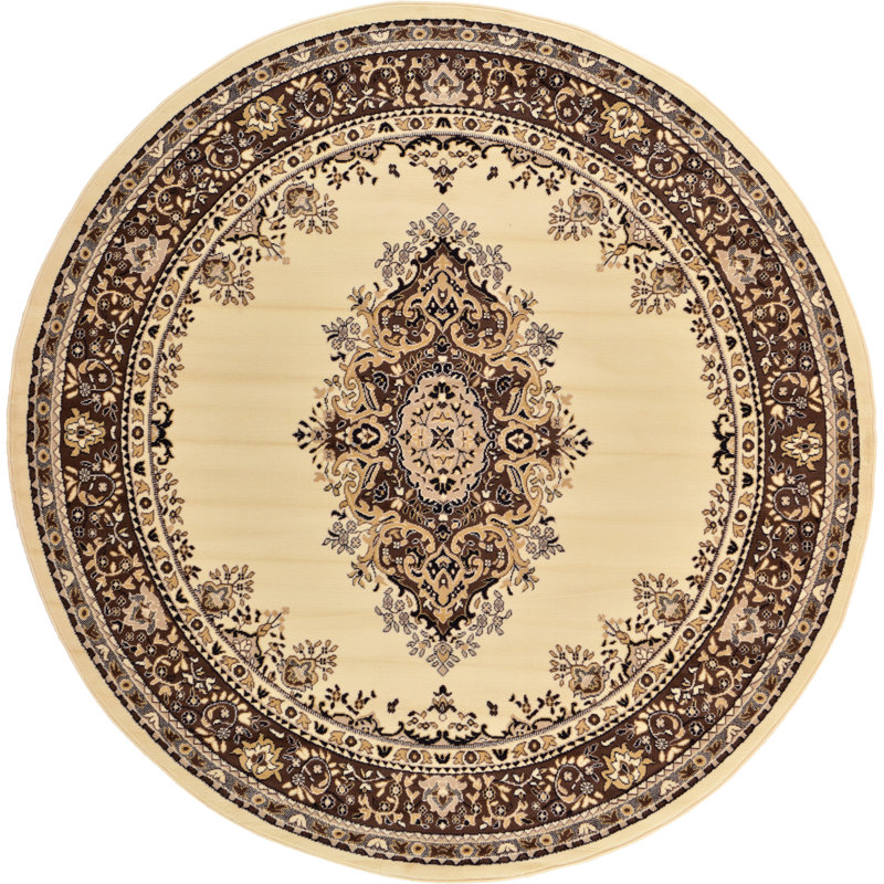 Tapis oriental noir Balthrop, Beige, Rond 8 pi