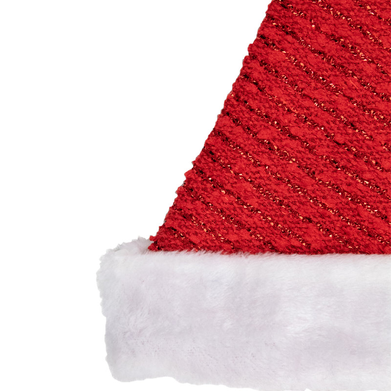 Chapeau de père Noël 17 po à rayures rouges et blanches avec pompon et fausse fourrure